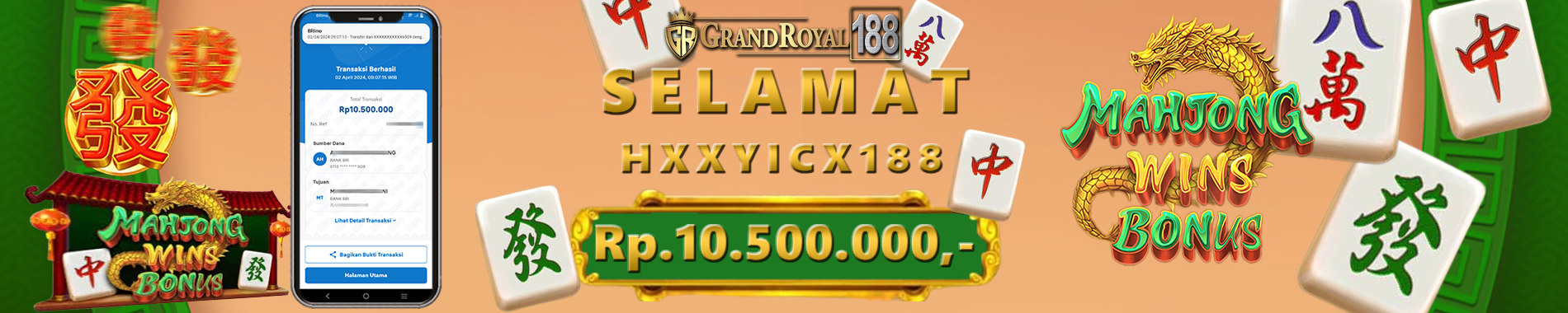 KEMENANGAN BESAR MAHJONG WINS BONUS PRAGMATIC PLAY GRANDROYAL188